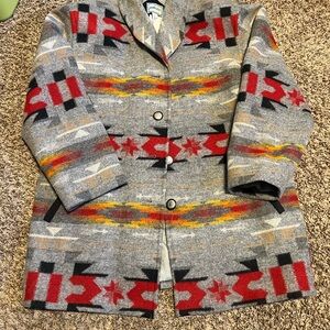 Pendleton Gray Trench Coat with Red and Yellow Accents